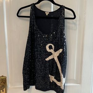 J.Crew sequin top perfect condition navy blue with white anchor design